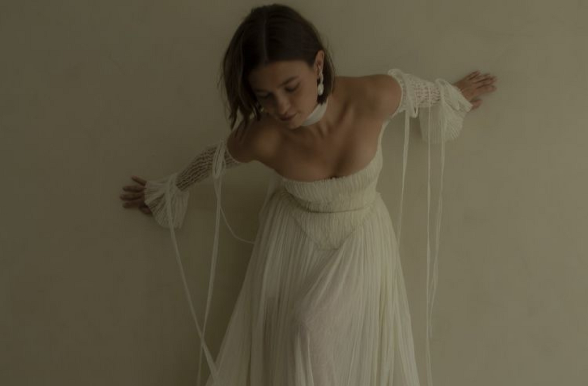 small chested women in a wedding gown