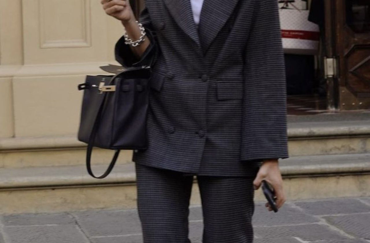 women wearing matching blazer and trouser set street style chic