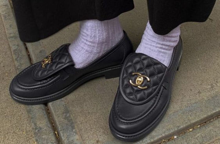 women wearing chanel loafers with white socks