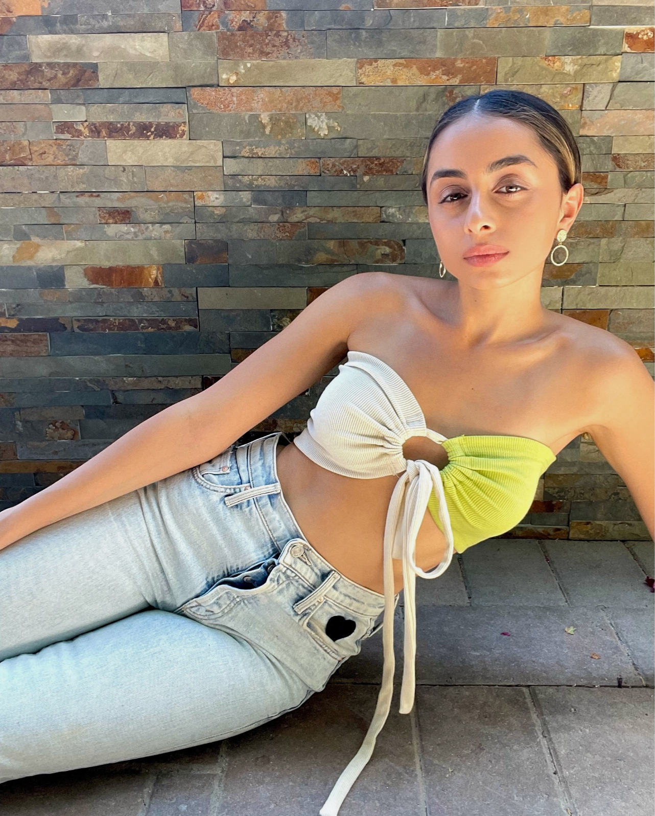 IMANI CUT OUT HALTER CROP TOP GREEN/WHITE (SAMPLE SALE)
