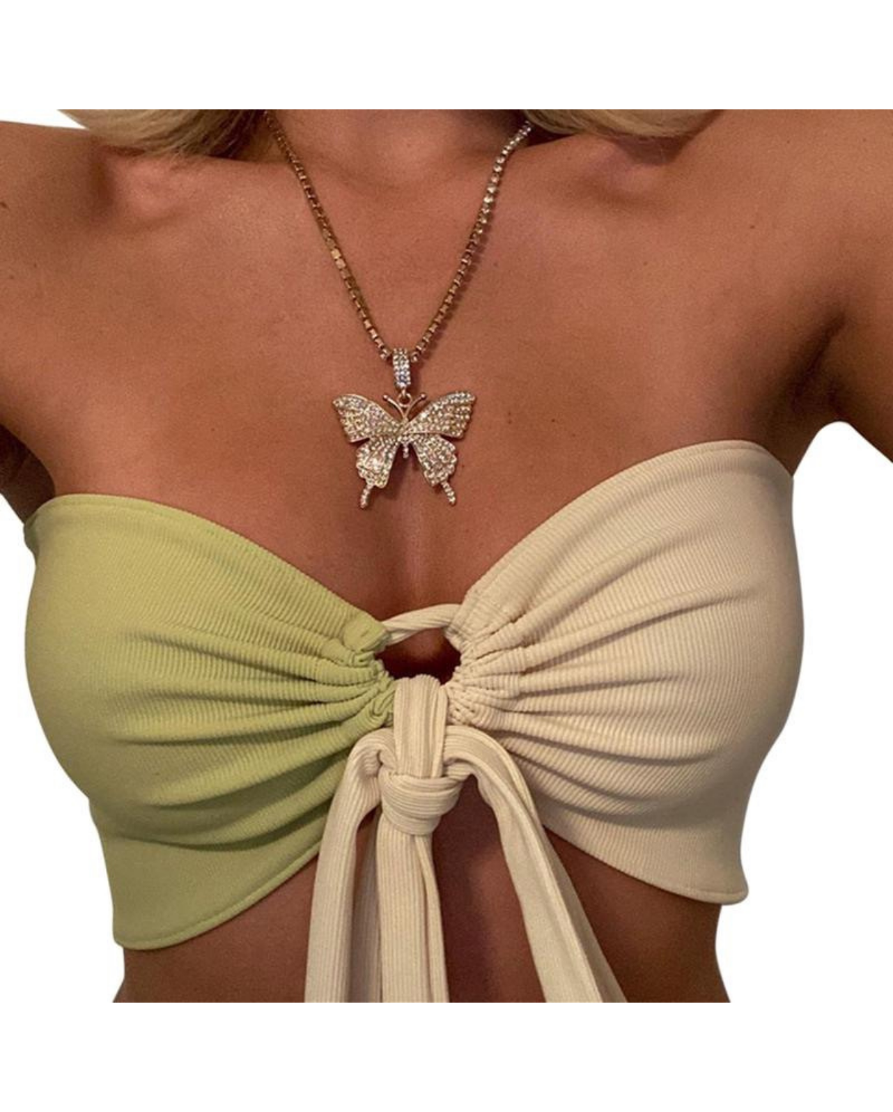 IMANI CUT OUT HALTER CROP TOP GREEN/WHITE (SAMPLE SALE)