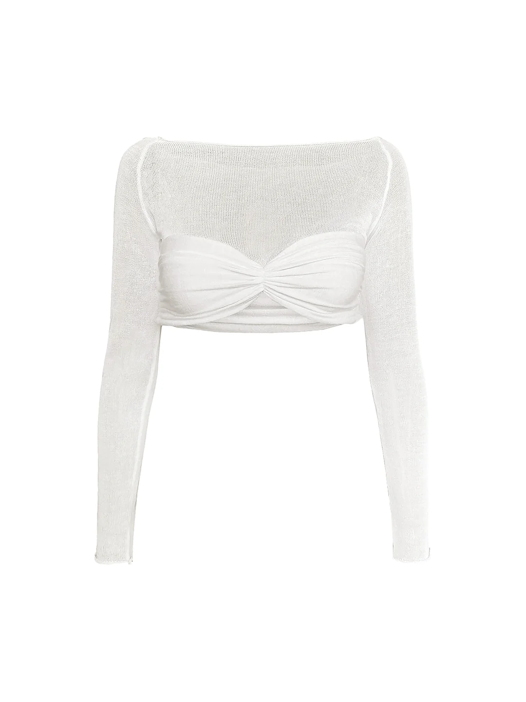 LILA SHEER OFF-THE-SHOULDER CROPPED LONG SLEEVE WHITE (PRE-ORDER)